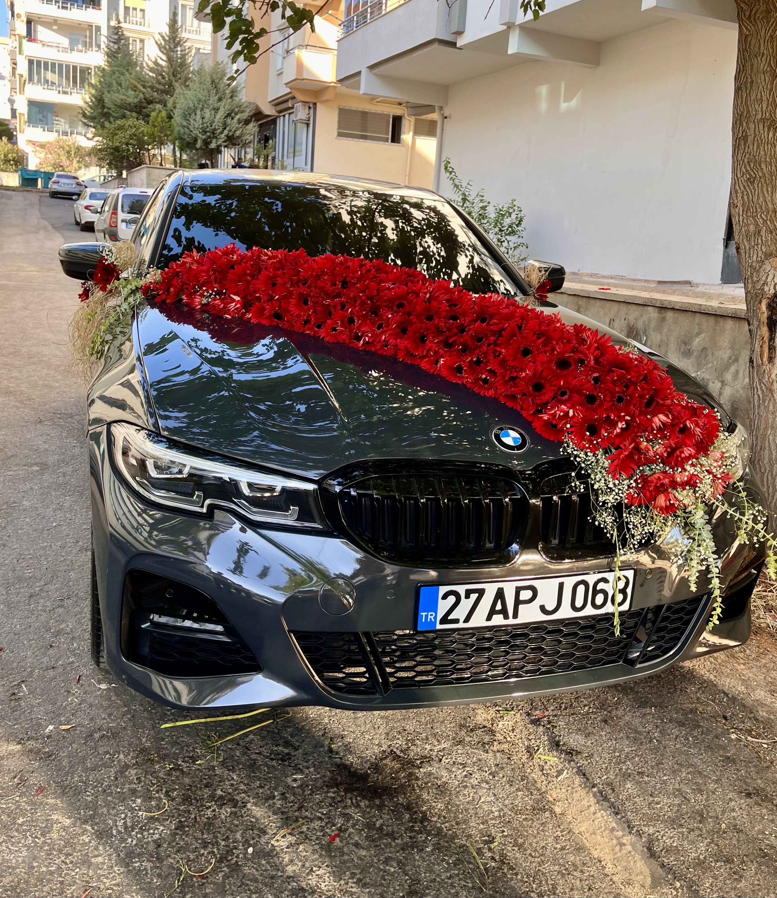 Kırmızı çiçekli